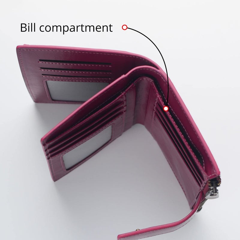Bveyzi Women's Small Leather RFID Blocking Bifold Zipper Pocket Wallet Ladies Credit Card Slots Purse with id Window(Purple) - Image 5